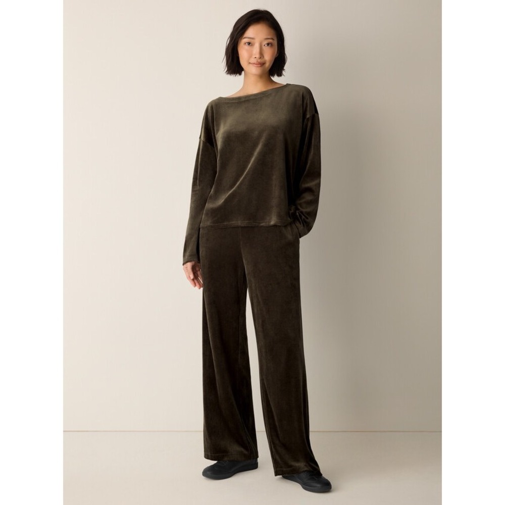 Eileen Fisher Velvet Bateau Neck Boxy Top Branch Green 2X F5OET-T6360M
